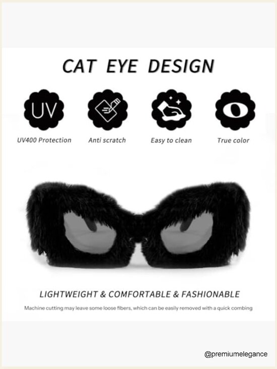 Women Plush Fuzzy Cat Eye Sunglasses Punk Velvet Shades Handmade Party